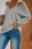 Fashion Casual Solid Split Joint V Neck Tops