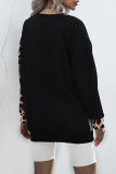 Street Leopard Split Joint O Neck Tops