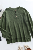 Casual Solid Buckle V Neck Tops Sweater