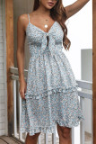 Fashion Casual Print Flounce V Neck A Line Dresses