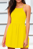 Fashion Celebrities Solid Split Joint Spaghetti Strap Lantern Skirt Dresses