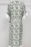 Elegant Floral Split Joint With Belt O Neck A Line Dresses