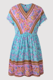 Bohemian Print Tassel Split Joint V Neck A Line Dresses
