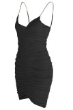 Fashion Sexy Solid Fold V Neck Wrapped Skirt Dresses