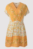 Bohemian Print Tassel Split Joint V Neck A Line Dresses