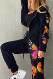 Fashion Casual Butterfly Print Hooded Collar Long Sleeve Two Pieces