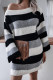 Fashion Casual Striped Split Joint O Neck A Line Dresses