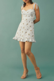 Sweet Plaid Floral Frenulum Flounce A Line Dresses