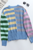 Casual Plaid Split Joint O Neck Tops Sweater