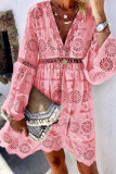 Fashion Street Solid Hollowed Out V Neck A Line Dresses