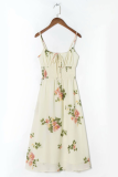 Fashion Elegant Floral Split Joint Frenulum Spaghetti Strap Waist Skirt Dresses
