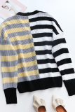 Casual Striped Buckle V Neck Tops Sweater