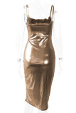 Fashion Sexy Solid Slit Spaghetti Strap Wrapped Skirt Dresses