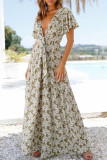 Fashion Sexy Print Split Joint V Neck Loose Jumpsuits