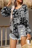 Casual Street Print Buckle O Neck Tops