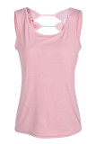 Fashion Street Solid Backless O Neck Tops