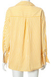 Fashion Casual Striped Split Joint Turndown Collar Long Sleeve Two Pieces