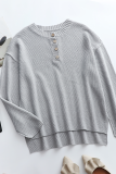Casual Solid Buckle V Neck Tops Sweater