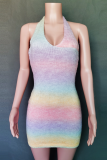 Fashion Street Gradual Change Frenulum Halter Wrapped Skirt Dresses