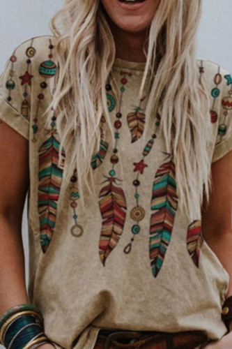 Fashion Street Print O Neck Tops