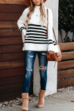 Fashion Street Striped Split Joint Half A Turtleneck Tops