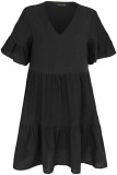 Fashion Sexy Solid Split Joint V Neck Pleated Dresses