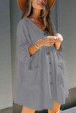 Fashion Casual Solid Split Joint V Neck A Line Dresses