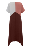 Casual Patchwork Fold Contrast V Neck Irregular Dress Dresses