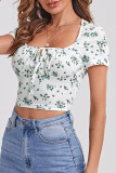 Fashion Casual Print Split Joint Square Collar T-Shirts