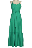 Fashion Casual Solid Frenulum V Neck Sling Dresses