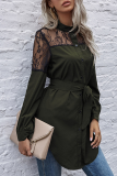 Elegant Patchwork Buckle With Belt O Neck Tops