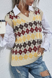 Fashion Work Plaid Split Joint V Neck Tops