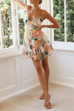 Elegant Print Flounce With Bow V Neck A Line Dresses
