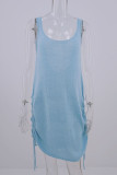 Fashion Casual Solid Draw String U Neck Straight Dresses