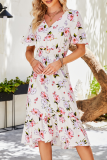 Casual Elegant Floral Buckle Flounce V Neck A Line Dresses