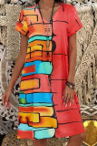 Fashion Street Print Split Joint V Neck A Line Dresses
