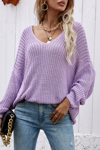 Casual Solid V Neck Tops Sweater