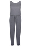 Fashion Casual Solid Frenulum O Neck Straight Jumpsuits