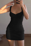 Fashion Street Solid Split Joint Spaghetti Strap Pencil Skirt Dresses