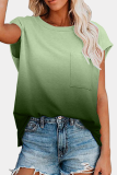 Casual Street Gradual Change Split Joint Pocket O Neck T-Shirts