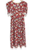 Elegant Floral Lace Split Joint O Neck A Line Dresses