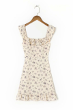 Fashion Sweet Floral Split Joint Flounce Square Collar Dresses