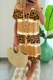 Street Leopard Tie Dye Split Joint V Neck Dresses