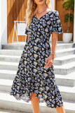 Casual Elegant Floral Buckle Flounce V Neck A Line Dresses