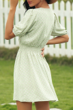 Sweet Print Buckle V Neck Dresses