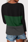 Casual Color Lump Split Joint V Neck Tops