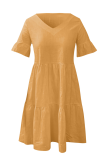 Casual Solid Split Joint Pocket V Neck A Line Dresses