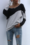 Casual Patchwork Contrast Off the Shoulder Tops
