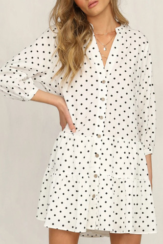 Fashion Street Dot Split Joint Mandarin Collar Printed Dresses