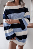 Fashion Casual Striped Split Joint O Neck A Line Dresses